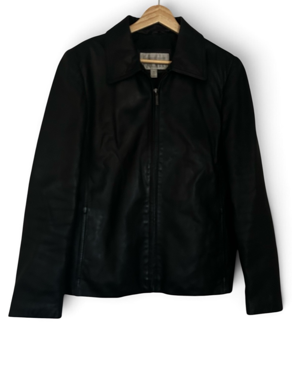 Nine West Black Genuine Leather Jaclet Collard Full Zip Women’s Size M